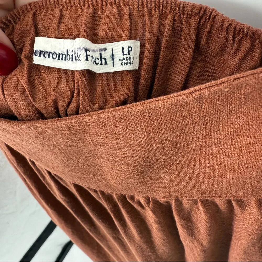 Abercrombie & Fitch Linen Viscose Asymmetrical Tiered Maxi Dress In Rust Brown